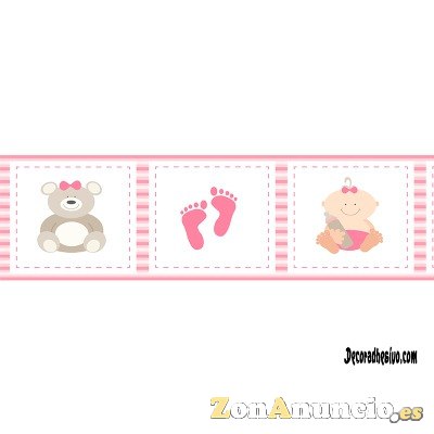 Cenefa Adhesiva Bebe Rosa y Blanca